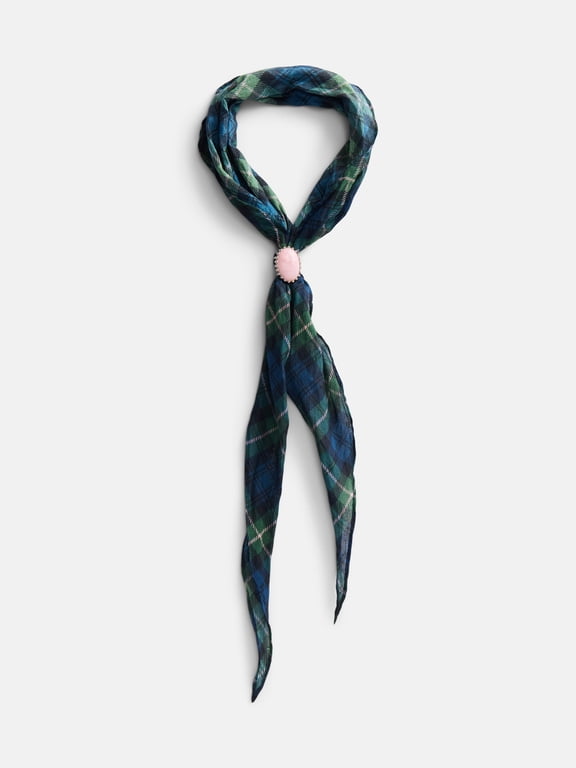 Women's Kite Scarf, Olive Blue Plaid