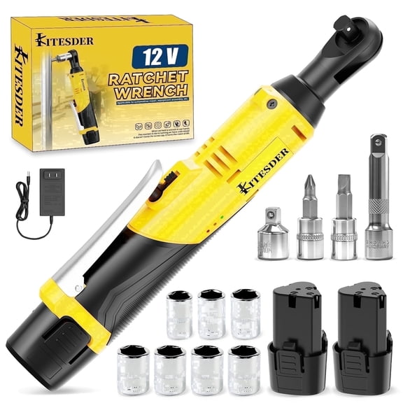 KITESDER 12V 3/8" Cordless Ratchet Wrench Set, 40 ft-lbs, 0-400 rpm Variable Speed, LED Light for Car Maintenance & Repair