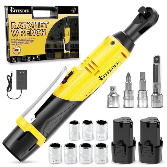 KITESDER Electric Ratchet Set,3/8" Cordless Ratchet with Two Lithium Batteries, 40 ft-lbs Torque, LED Light for Car Repair