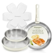 KITEXPERT Non-Toxic Stainless Steel Frying Pan (8",10",12"), Cookware Set Tri-Ply Nonstick Skillet Pans with Removable Handles, Dishwasher & Oven Safe, All Stovetops Compatible, Beige