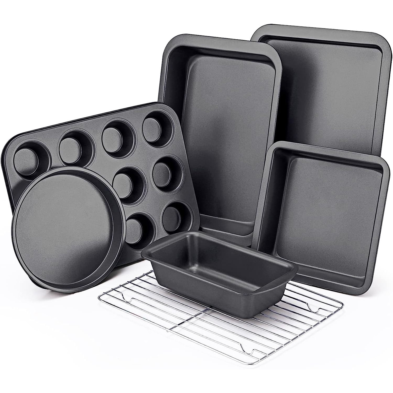 KITESSENSU Baking Pans Sets, Nonstick Bakeware Set 7Piece with Round