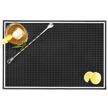 KITESSENSU 18" x 12" Bar Mat - Non Slip Bar Spill Mat for Home Bar - Large Bar Drink Mat for Glass Drying & Spill Proof - Black