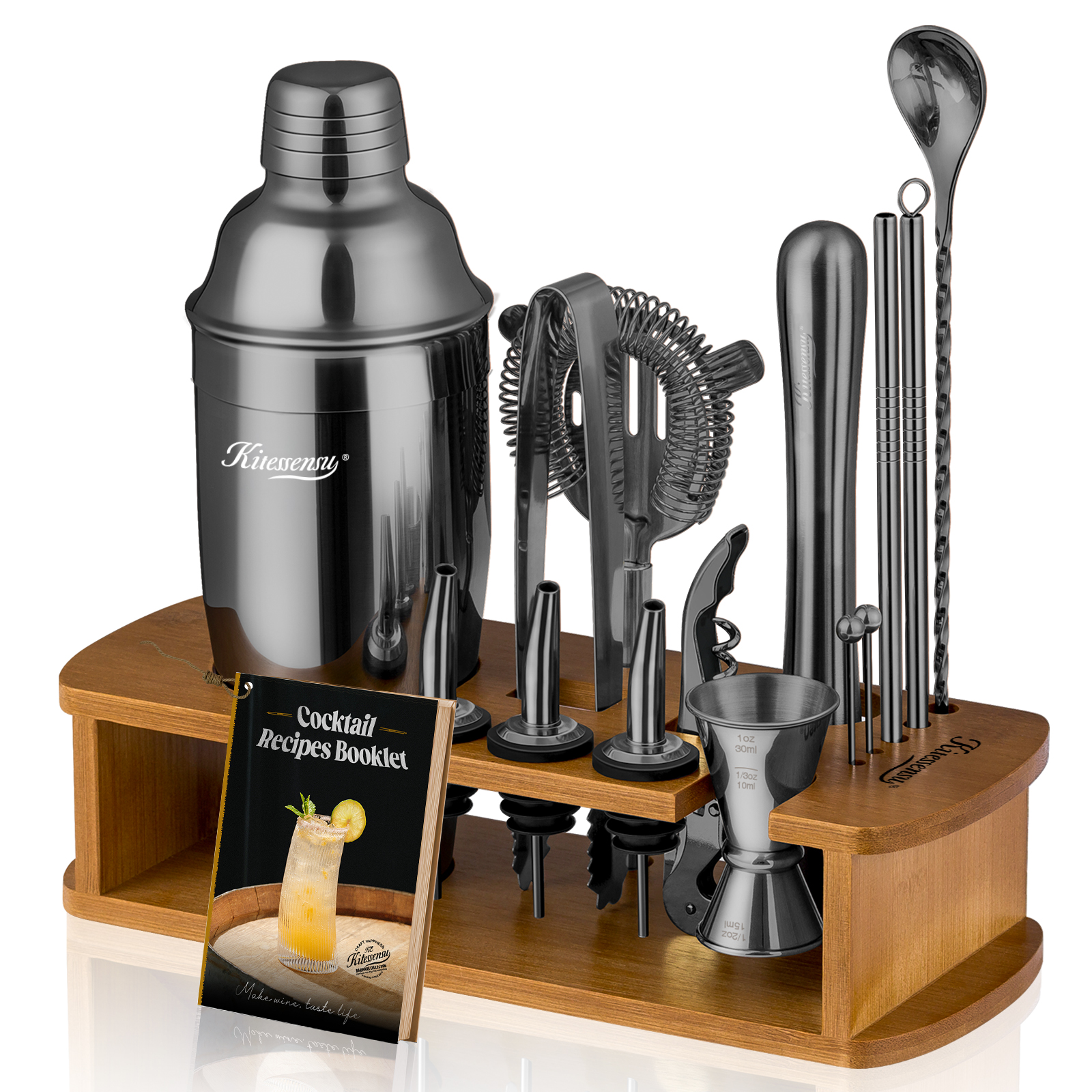 KITESSENSU Bartender Kit, 15-Piece Cocktail Shaker Set with Stand, Drink Mixer Set, Bar Set with All Essential Bar Accessory Tools |Black - image 1 of 8