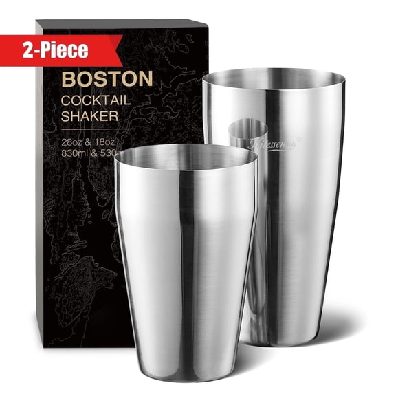 KITESSENSU Boston Bartending Cocktail Shaker Set for Drink Mixing, 2-Piece Drink Shaker 18oz & 28oz , 18/8 Stainless Steel Martini Shaker,  Bar Accessories for the Home Bar Set - Silver