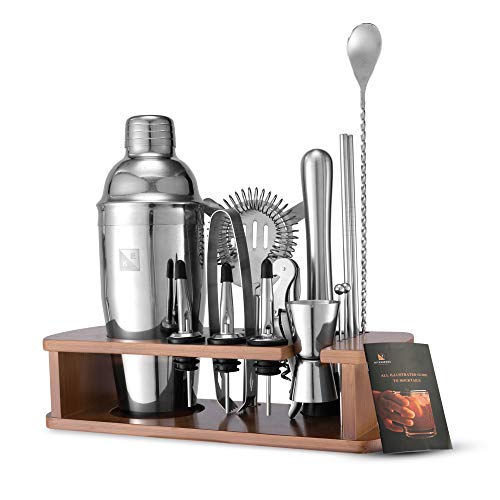 KITESSENSU Cocktail Shaker Set , 15Piece Bartender Kit with Stand