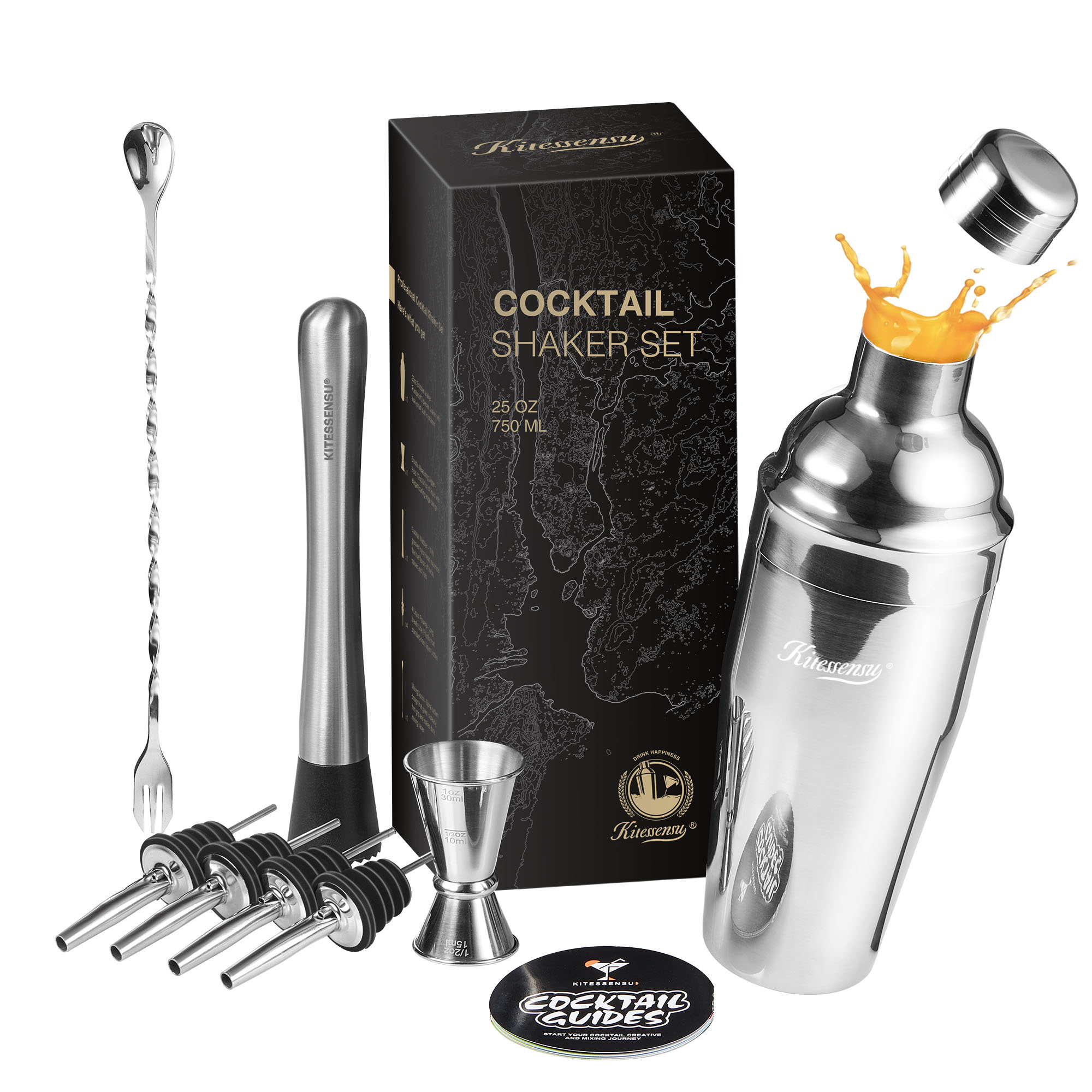 KITESSENSU Cocktail Shaker Set with Velvet Bag, 10 Pieces Bartender Kit