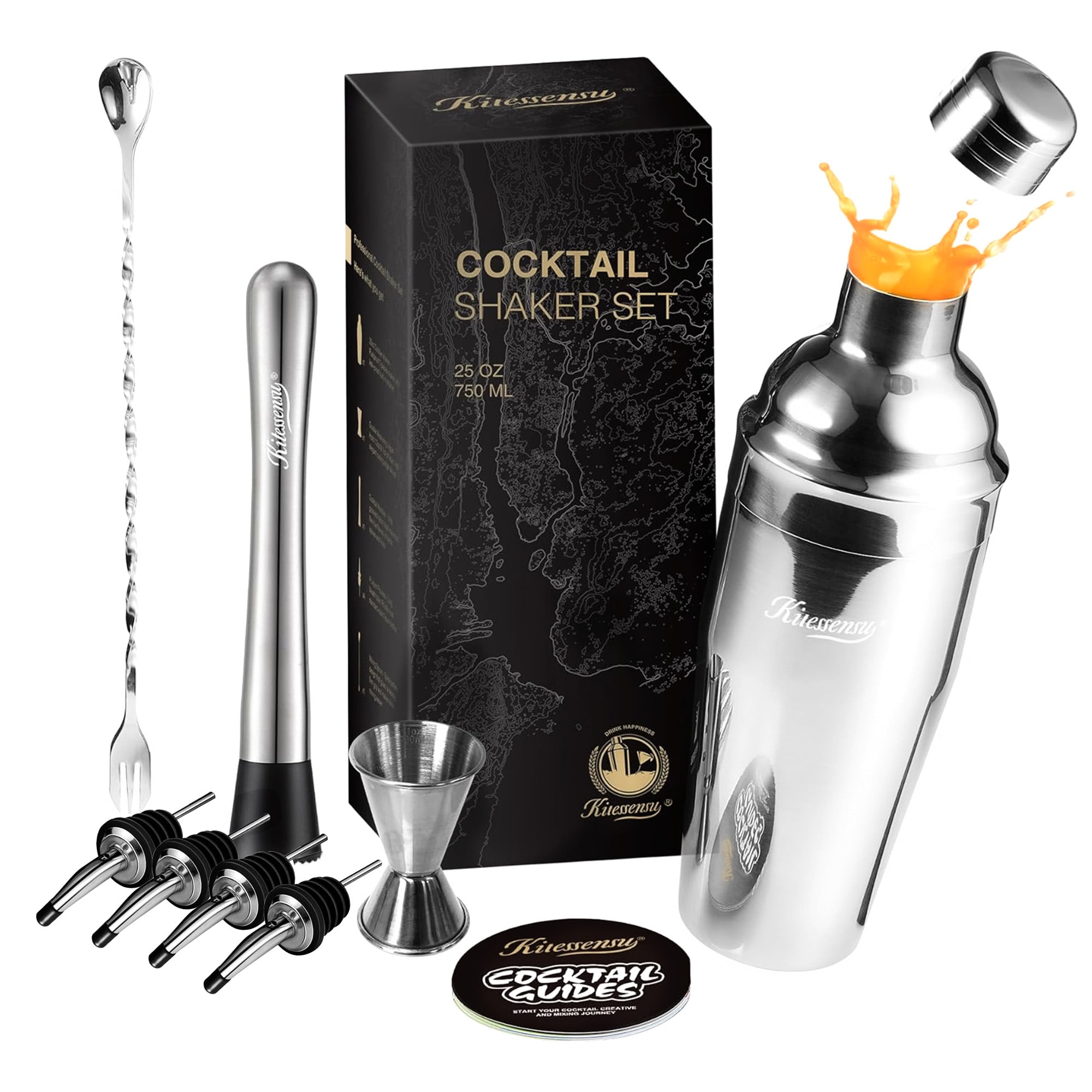 KITESSENSU Cocktail Shaker Set with Stainless Steel, alcohol shaker, 10