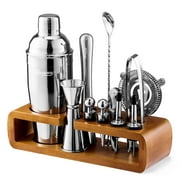 KITESSENSU Mixology Bar Kit with Bamboo Stand, Stainless Steel Bartender Kit, 11-Piece Cocktail Shaker Set  Bar Set, Bartender Accessories for Home Bar Tools Set | Silver