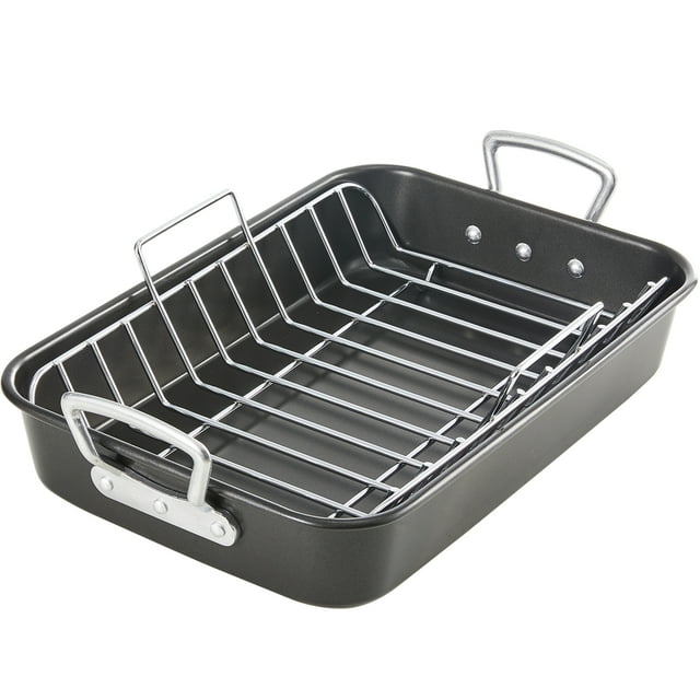 KITESSENSU Deep NonStick Large Cooking Roasting Pan with Rack, 15 x 11