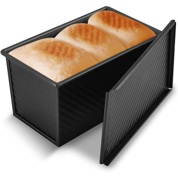 KITESSENSU Bread Pan for Baking, Pullman Loaf Pan with Lid, Non-Stick Bread Loaf Pan Heavy Duty, Carbon Steel Bread Baking Pan, Black