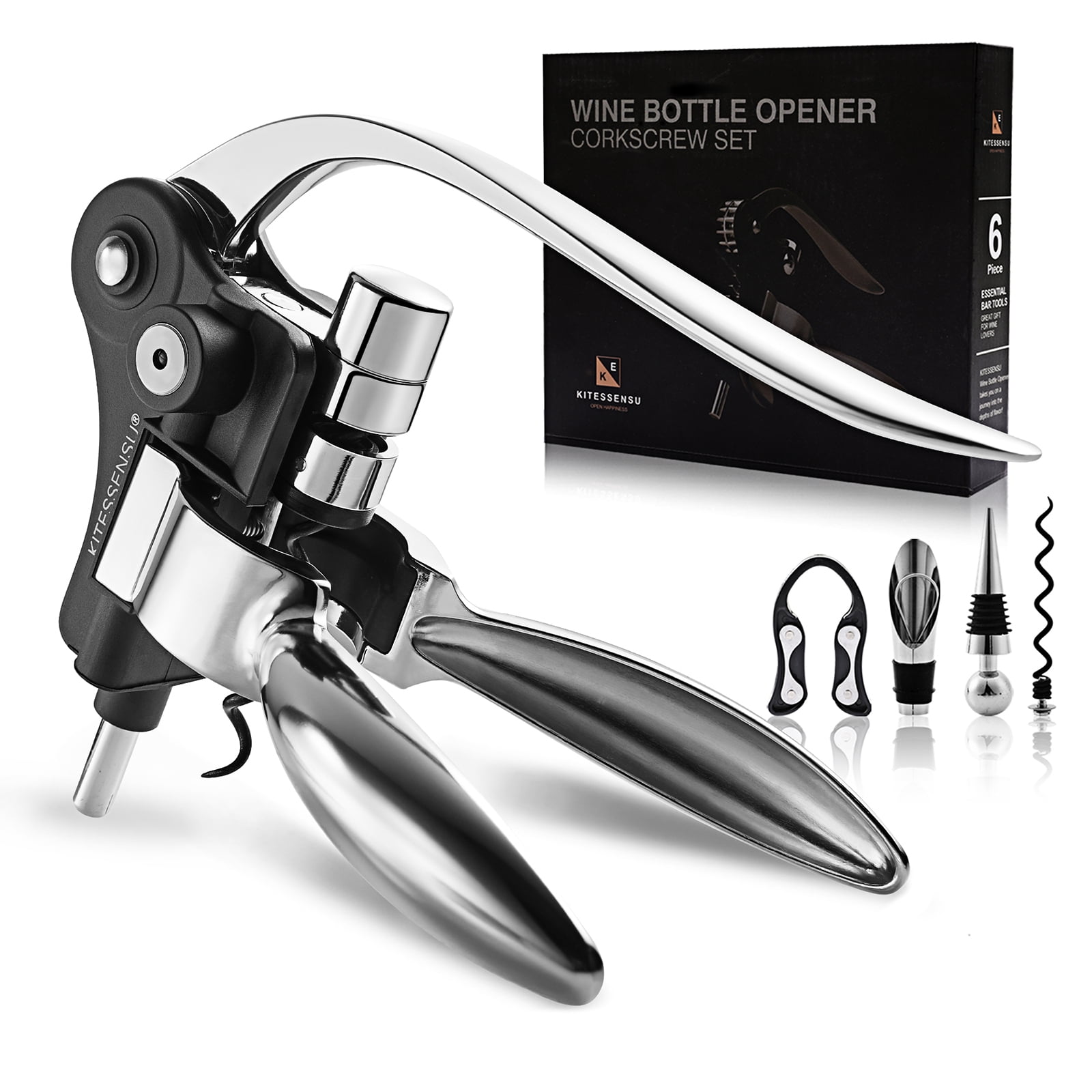 KITESSENSU Wine Opener, Easy Lever Wine Corkscrew, 6Piece Wine Bottle