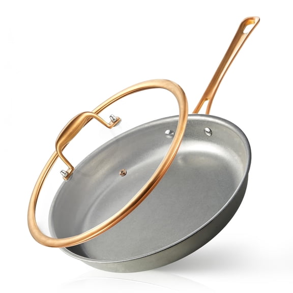 KITEXPERT 11 Inch Tri-Ply Stainless Steel Pan, Retro Skillet with Tempered Glass Lid, Cooking Pan, Non Toxic Cookware, Oven Safe, Dishwasher Friendly, Induction Compatible