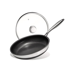 KITEXPERT Non Stick Frying Pans with Lid, 10" Titanium Ceramic Pan Nonstick Stainless Steel Skillet, Quick-Cool Handle, Dishwasher & Oven Safe, Compatible with All Cooktops