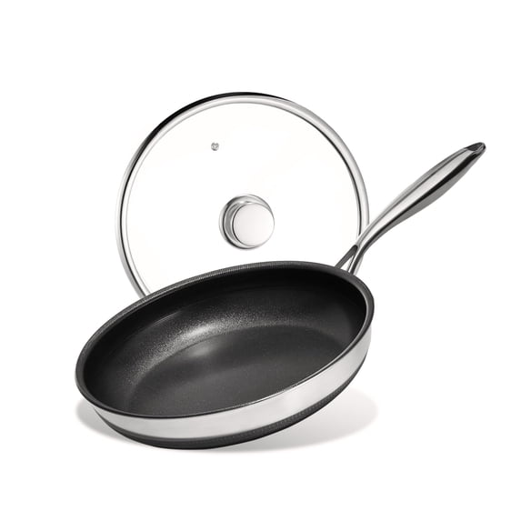 KITEXPERT Non Stick Frying Pans with Lid, 10" Titanium Ceramic Pan Nonstick Stainless Steel Skillet, Quick-Cool Handle, Dishwasher & Oven Safe, Compatible with All Cooktops