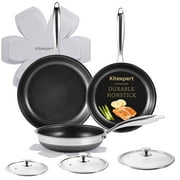 KITEXPERT Nonstick Frying Pans Set, 3 Pcs (8, 10, 12") Skillet with Lid, Non-Toxic Titanium Ceramic Pan, Dishwasher & Oven Safe, All Cooktops Compatible