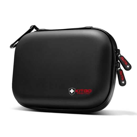 KITGO Mini First Aid Kit, 105 Pieces Water-Resistant Hard Shell Small Case - Perfect for Travel, Outdoor, Home, Office, Camping, Hiking, Car (Black)