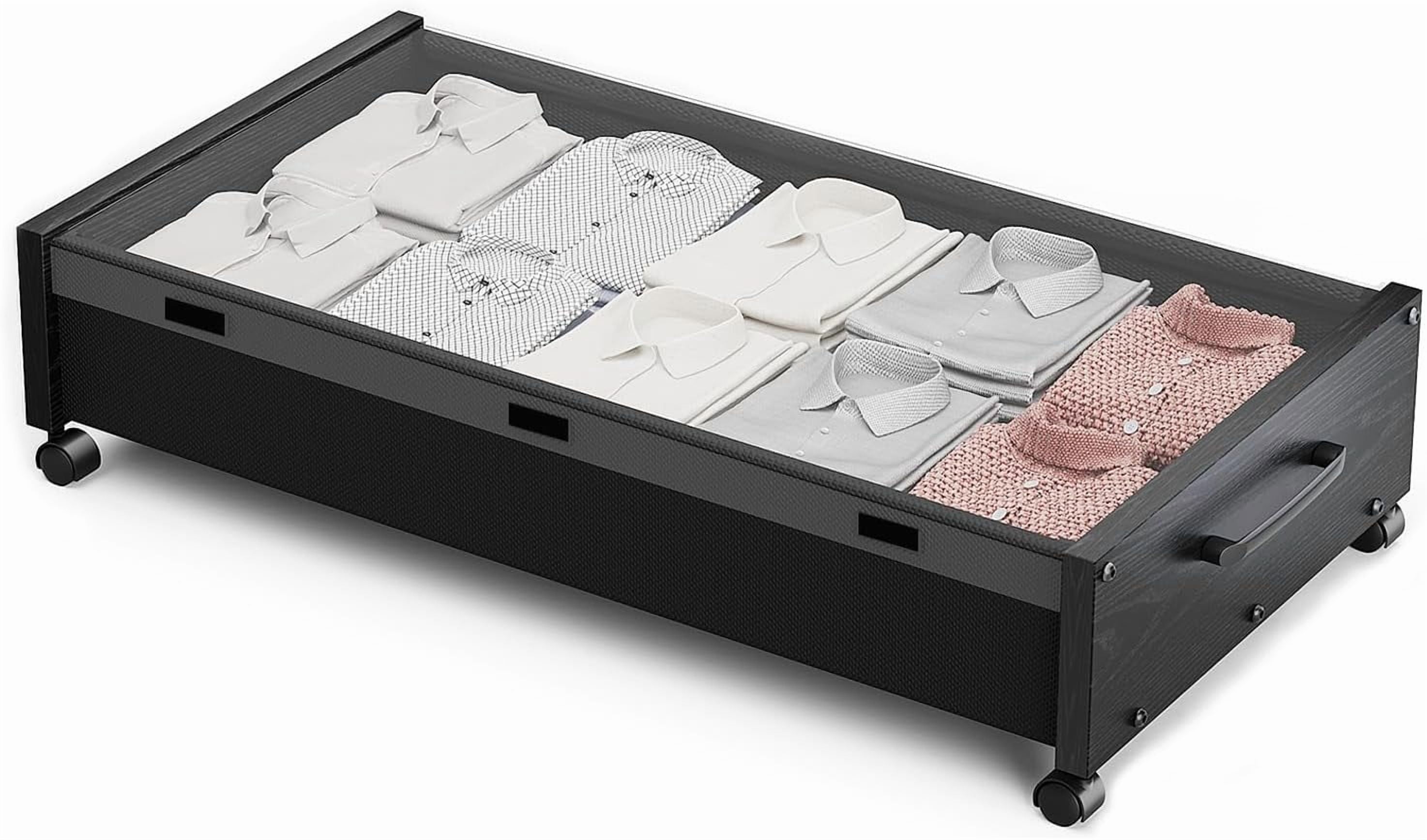 KITHELP Wooden Under Bed Storage with Wheels, Rolling Under the Bed ...