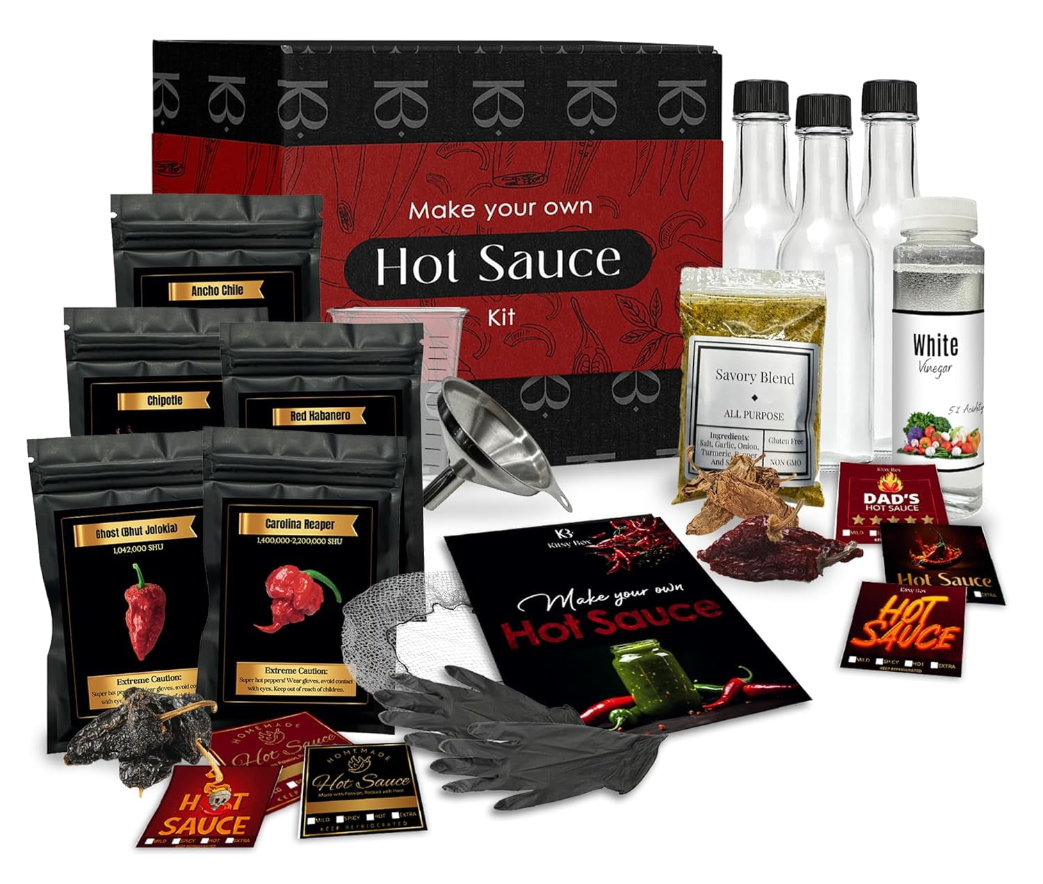 KITSY BOXDIY Hot Sauce Making Kit, 5 Different Peppers (Mild To Extremely Hot Peppers), Make