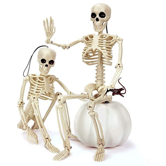 KITTEHIGM 2 Pack Halloween Skeleton Decoration 15 Inch Whole Body Hanging Skeleton with Movable Joints for Graveyard Party Yard Decor