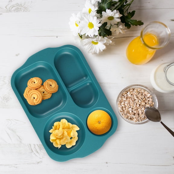 KITTEHIGM 5-Piece Wheat Stunprocessed Meal Plates, Thickened Cafeteria Partition Tableware for Student Lunch Trays, Dishwasher Safe Reusable Compartment Plates for School Use