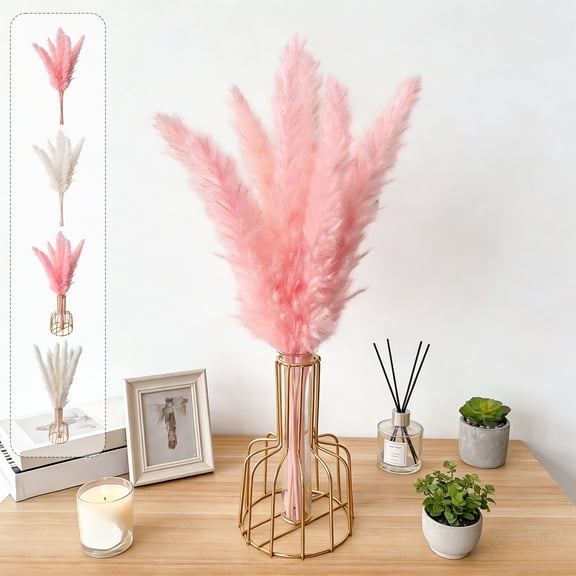 KITTEHIGM 8PC Dried Pampas Grass Branches, Boho Flower Decor for Wedding, Home Table, Spring Party, Farm or Village Floral Arrangements