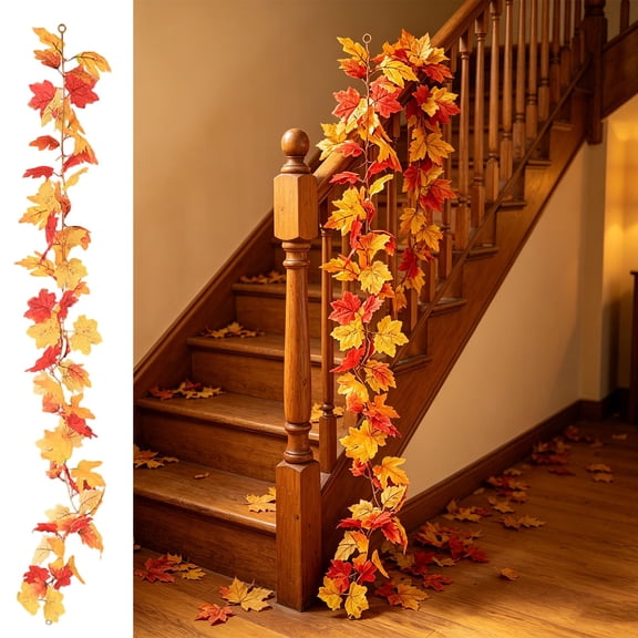 KITTEHIGM Artificial Fall Maple Leaf Garland Faux Vine Hanging Foliage for Home Mantel Table Front Door Autumn Thanksgiving