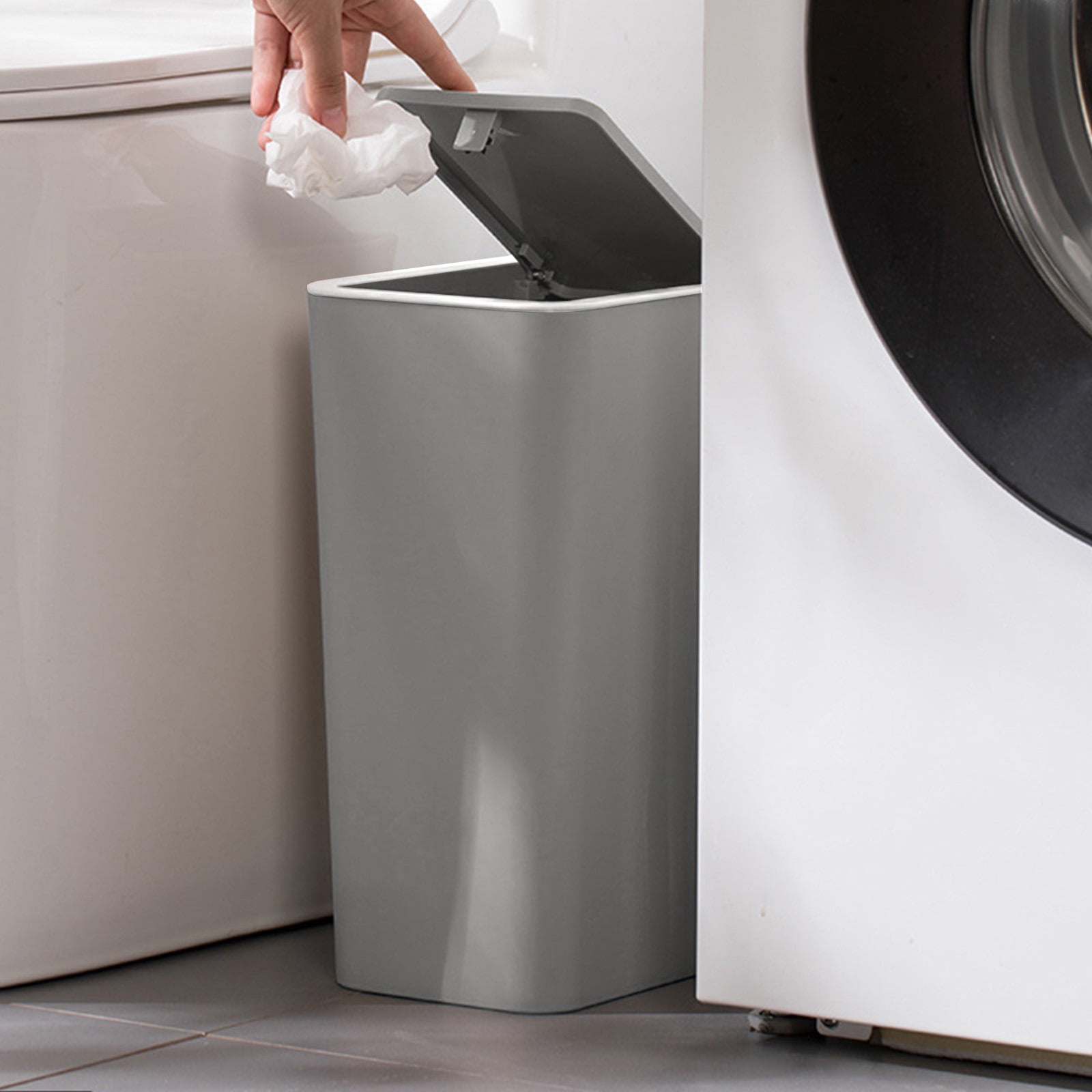 KITTEHIGM Bathroom Trash Can Small Bathroom Trash Can with Press Lid Plastic Wastebasket with Press-to-Open Lid for Toilet Office Bedroom Living Room Space-Saving Garbage Bin for Home Use