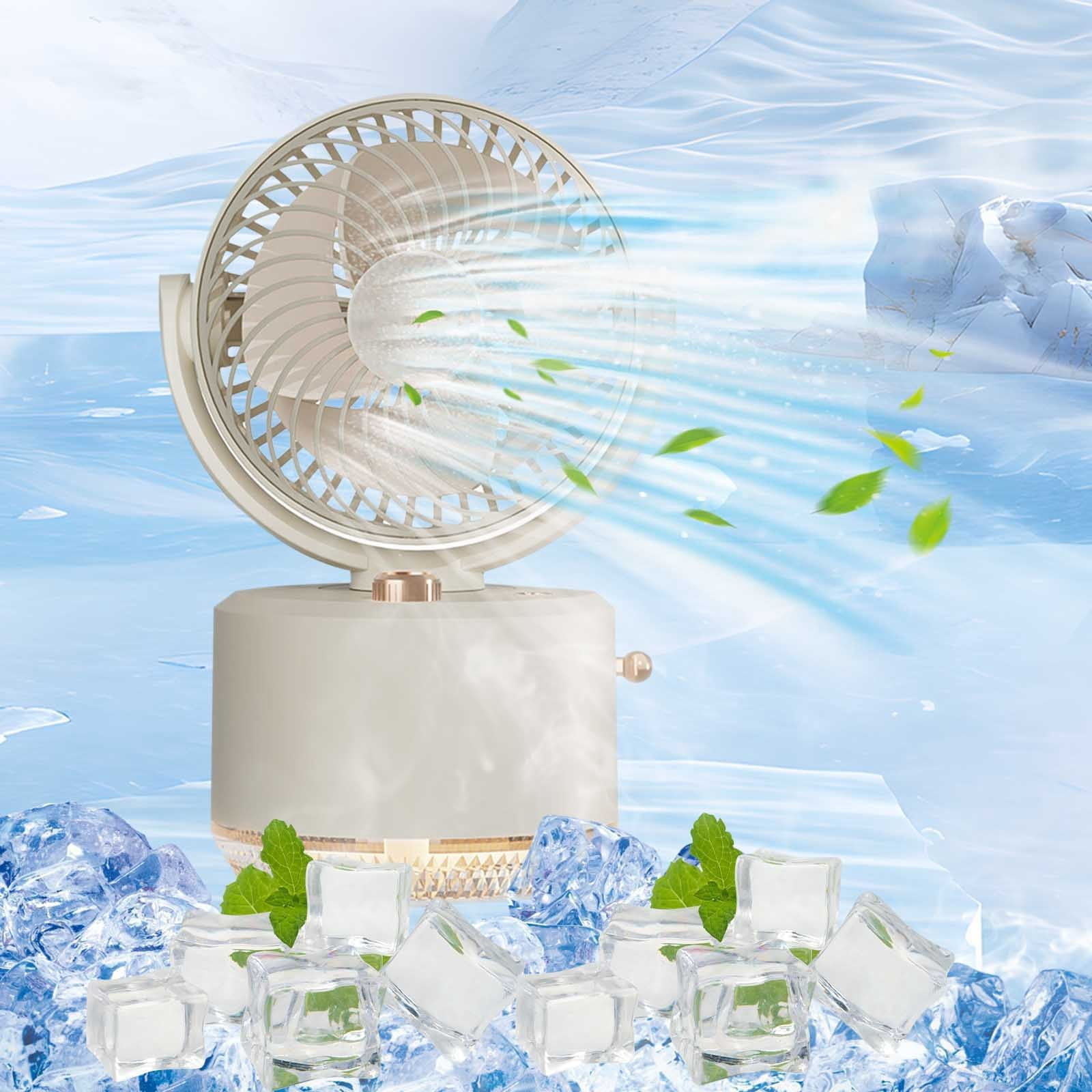 KITTEHIGM Bundle Ventilador Desktop Air Cooler Fan with Humidifier 3 Speeds 1800mAh Rechargeable 300ml Water Tank Manual Adjustable Head Night Light for Home Office
