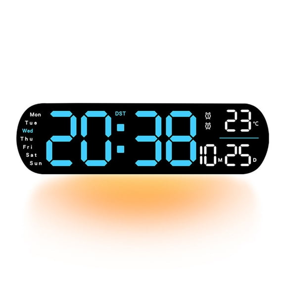 KITTEHIGM Clock 13.7 Inch Large Digital Clock LED Display with Temperature Date Auto Dst Night Light Auto Brightness Dimmer for Bedroom Living Room Office Wall or Desk Use