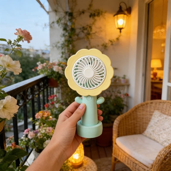 KITTEHIGM Fan Portable Handheld Mini Fan USB Rechargeable Flower Shaped with Base for Home Office Travel Personal Cooling