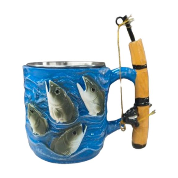 KITTEHIGM Fishing Theme Ceramic Mug With Fish Design and Mini Fishing Rod Handle Unique Coffee Cup for Anglers Outdoor Enthusiasts and Daily Use