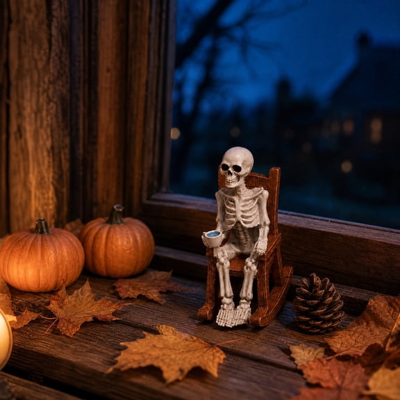 KITTEHIGM Halloween Animatronic Rocking Chair Skeleton with Motion Sensor Glowing Red Eyes Creepy Laughter for Spooky House Halloween Decor
