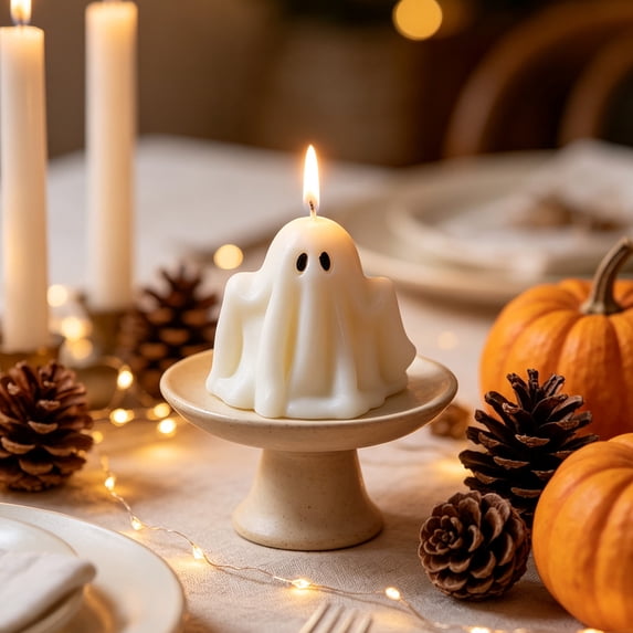 KITTEHIGM Halloween Ghost Scented Soy Wax Candle White Spooky Decor, Perfect for Party Table Centerpiece Thanksgiving Fall