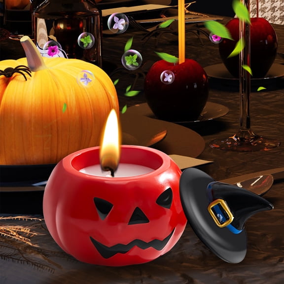 KITTEHIGM Halloween Glowing Pumpkin Aromatherapy Scented Decorative Candle Ornament with Spooky Modeling Gift Box for Halloween Home Decor Tabletop Mantel Shelf and Party Display