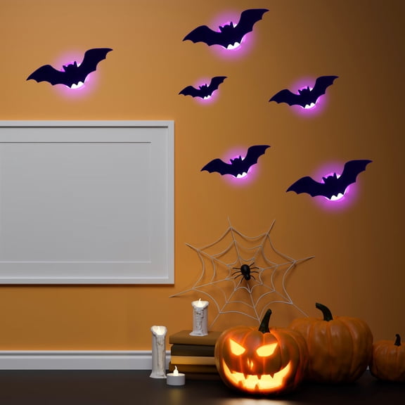 KITTEHIGM Halloween LED Flashing Bats Stickers, Party Luminous Wall and Window Decorations, Glowing Hanging Bats, Holiday Removable Wall Stickers for Spooky Room Atmosphere