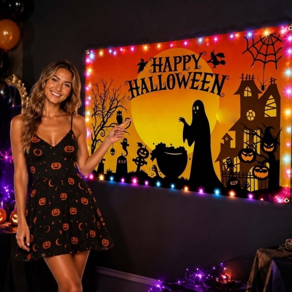 KITTEHIGM Halloween Lighted Ghost House LED Wall Decor with Colorful Lights for Halloween Party Indoor Night Light and Spooky Home Accent Piece