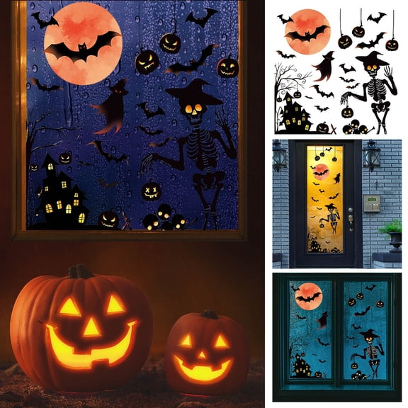 KITTEHIGM Halloween Red Castle Pumpkin Ghost Skeleton Window Glass Decoration for Living Room Home Sticker Decor Art