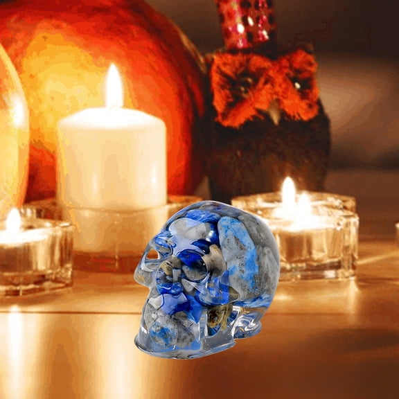 KITTEHIGM Natural Crystal Gravel Drip Resin Skull, Ghost Head Halloween Decoration, Unique Resin Skull Crafts, Spooky Desktop Ornament, Creative Gift for Haunted Holiday Display