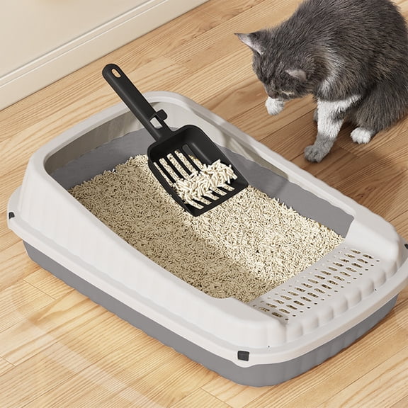 KITTEHIGM Semi Enclosed High Bar Litter Box Splash Proof Spacious Cat Toilet with Shovel Includes Ample Space for Kittens Home Use Easy Clean Pet Accessory