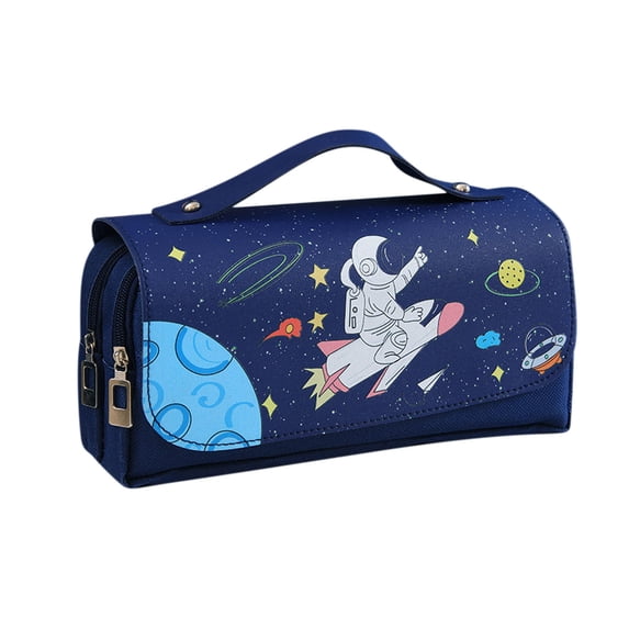 KITTEHIGM Space Astronaut Stationery Case Pencil Box, Three-Layer Large Capacity for Primary and Secondary Students, Cool Design