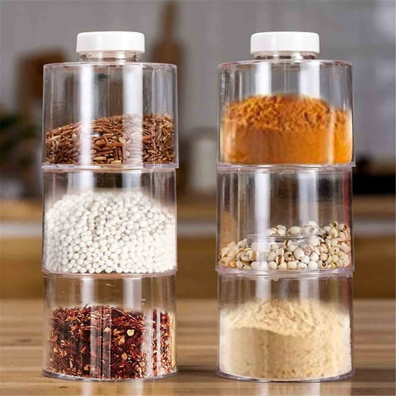 KITTEHIGM Stackable Tower Style Clear Spice Canister Set, Space Saving Transparent Jars for Dry Seasoning and Condiment Pantry Storage Arrangement