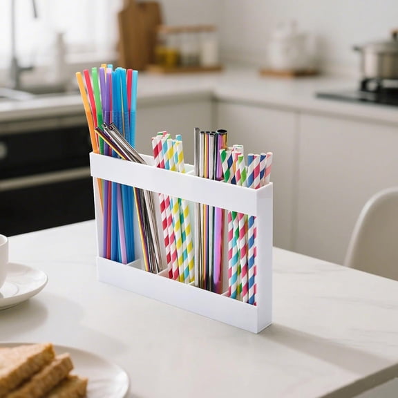 KITTEHIGM Transparent Acrylic Straw Stand – Straw Dispenser Organizer, Clear Cabinet Straw Holder, Kitchen Countertop Drink Accessory Storage Rack