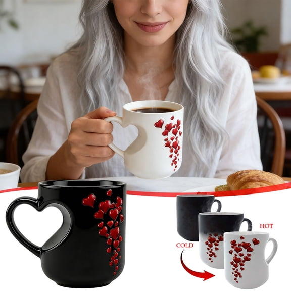 KITTEHIGM Valentines Day Surprise Love Reveal Mug, Ultimate Hidden Heart Heat Reactive Ceramic Coffee Cup, Romantic Gift for Couples, Anniversary, or Holiday