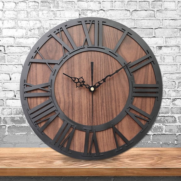 KITTEHIGM Wall Clock European Wooden Wall Clock Roman Numeral Design Decorative Timepiece for Living Room Bedroom Home Office Wall Decor Silent Movement Easy-to-Read Dial