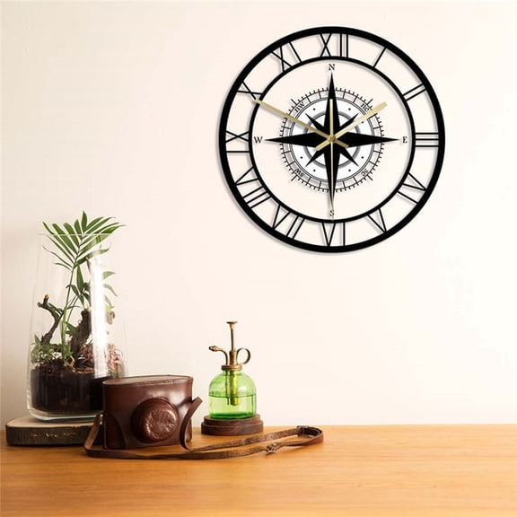 KITTEHIGM Wall Clock LED Light Transparent Wall Clock Wind Rose Compass Nautical Acrylic Decorative Wall-Mount Timepiece for Living Room Bedroom Office Marine Theme Home Decor