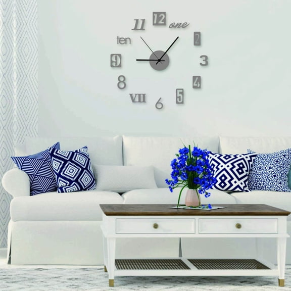 KITTEHIGM Wall Clock Large DIY Sticker Wall Clock Oversized Frameless Wall Decal Clock Kit for Living Room Office Shop Art Decor Silent Quartz Movement Easy Install Modern Style