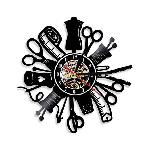 KITTEHIGM Wall Clock Vinyl Record Wall Clock Tool Design Vintage Stylized Wall-Mount Home Decor Quartz Silent Non-ticking Timepiece for Workshop Garage Office Gift Idea