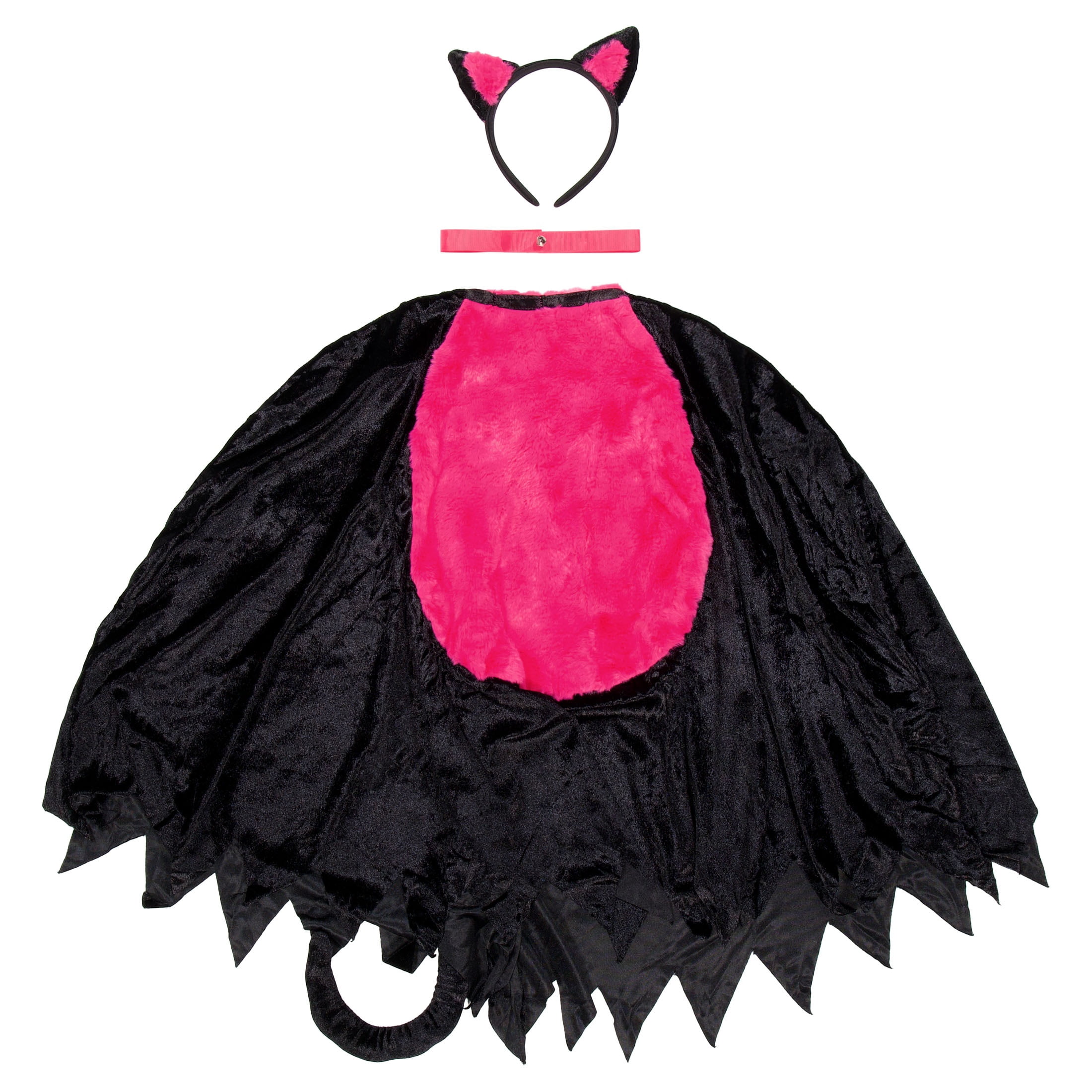 Kitty Cat Poncho Costume Accessory Set for Adults, Black and Pink, S-XL, 3 Pieces, Halloween by Way To Celebrate