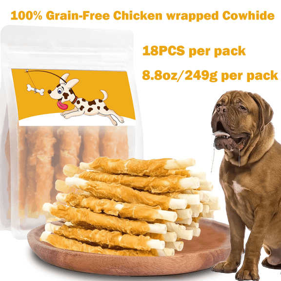 KITTYAMIGO 18PCS Premium Chicken Wrapped Cowhide Teething Treats for Dogs - Natural Grain-Free Dental Chews for Puppies and Adult Dogs, Perfect Training Reward & Oral Care Chew Sticks