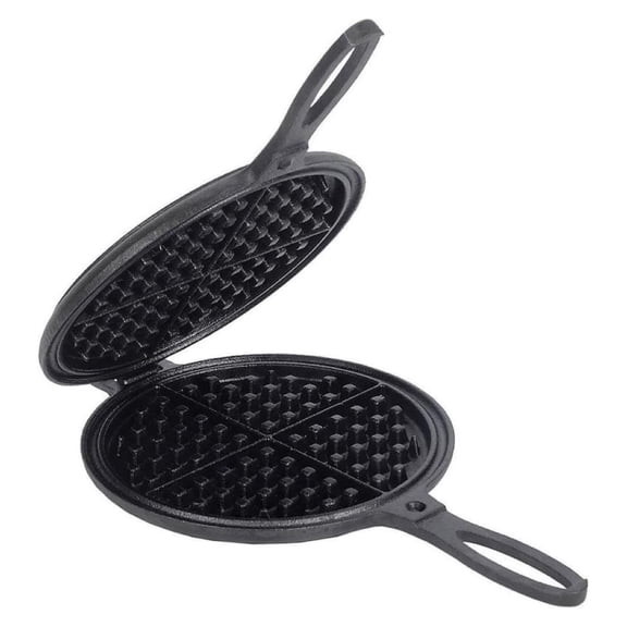 KITYDALK Cast Iron Waffle Maker, Two Piece Hinged Non-Electric Waffle Iron for Stovetop or Grill Makes 7" Round Waffles, Non-Drip Double Rim, 8 pounds